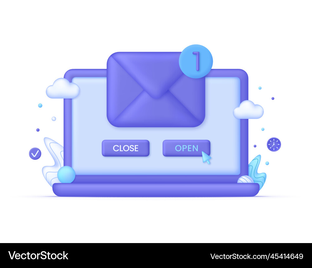 3d computer monitor display and envelope 3d computer monitor display and envelope vector image