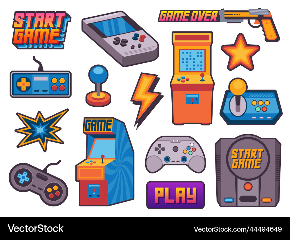8-Bit Game Stickers Vector Image