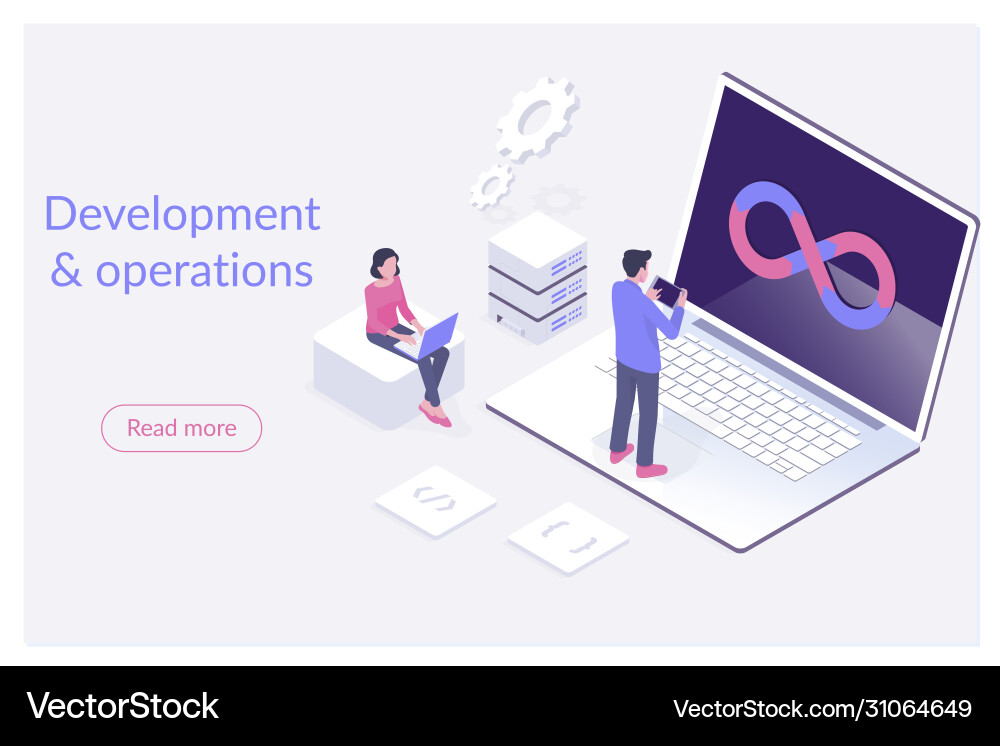 Isometric DevOps Landing Page Vector Image