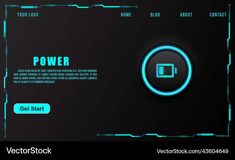 Neon Power Button Tech Background vector image