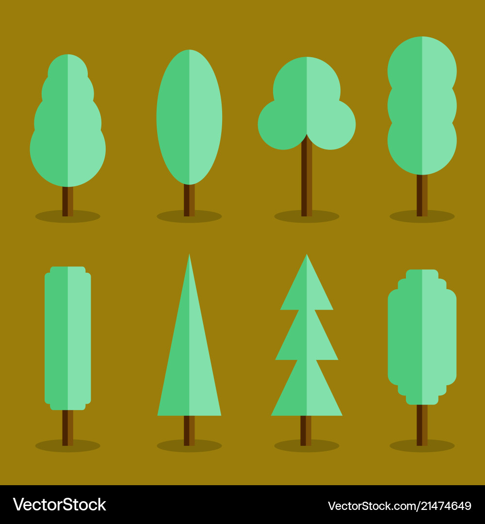 Set of simple tree icons flat style Set of simple tree icons flat style vector image