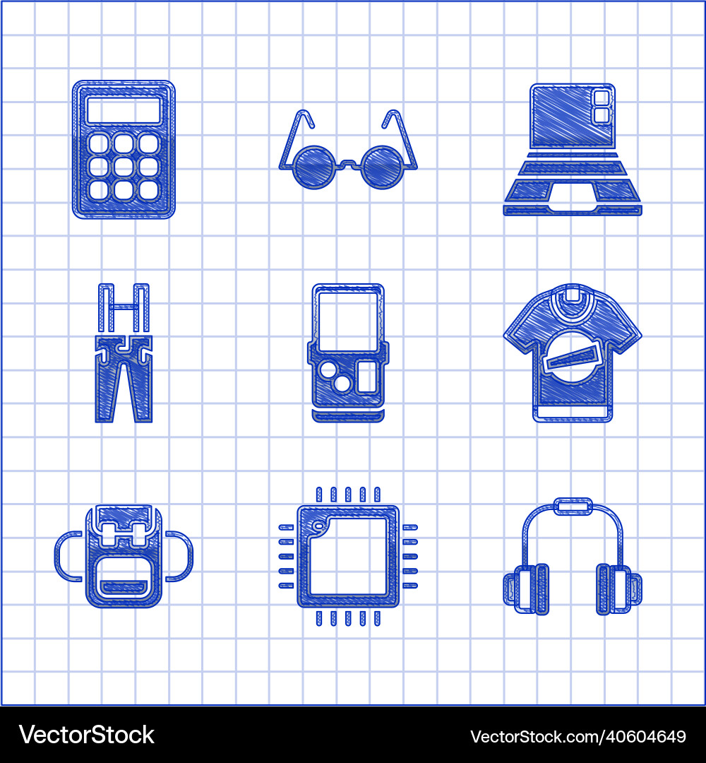 Set tetris processor with cpu headphones t Vector Image
