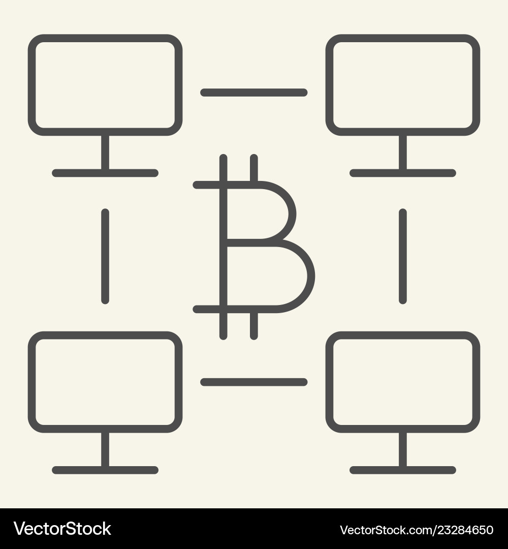 Bitcoin computer network thin line icon Bitcoin computer network thin line icon vector image