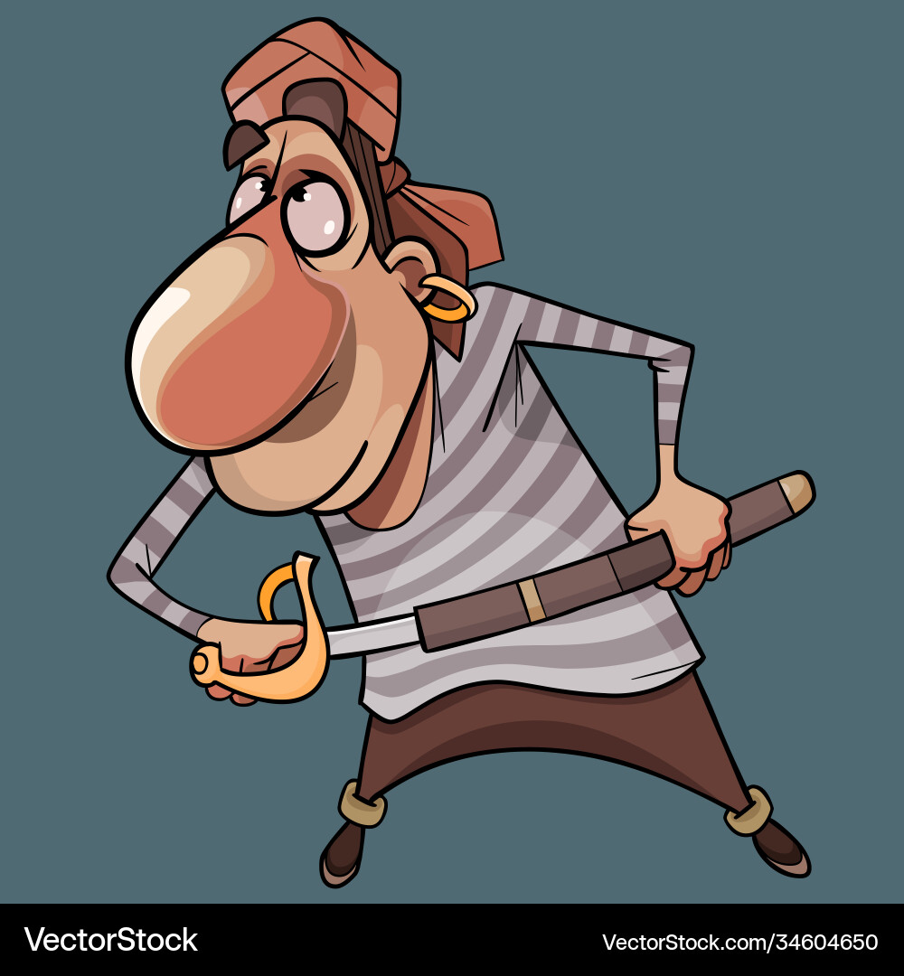 Cartoon male pirate draws a saber from its Cartoon male pirate draws a saber from its Vector Image