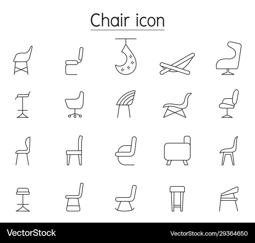 Chair line icons set in side view Chair line icons set in side view vector image