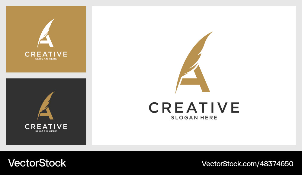 Elegant Initial A Logo - Feather & Quill Vector Image