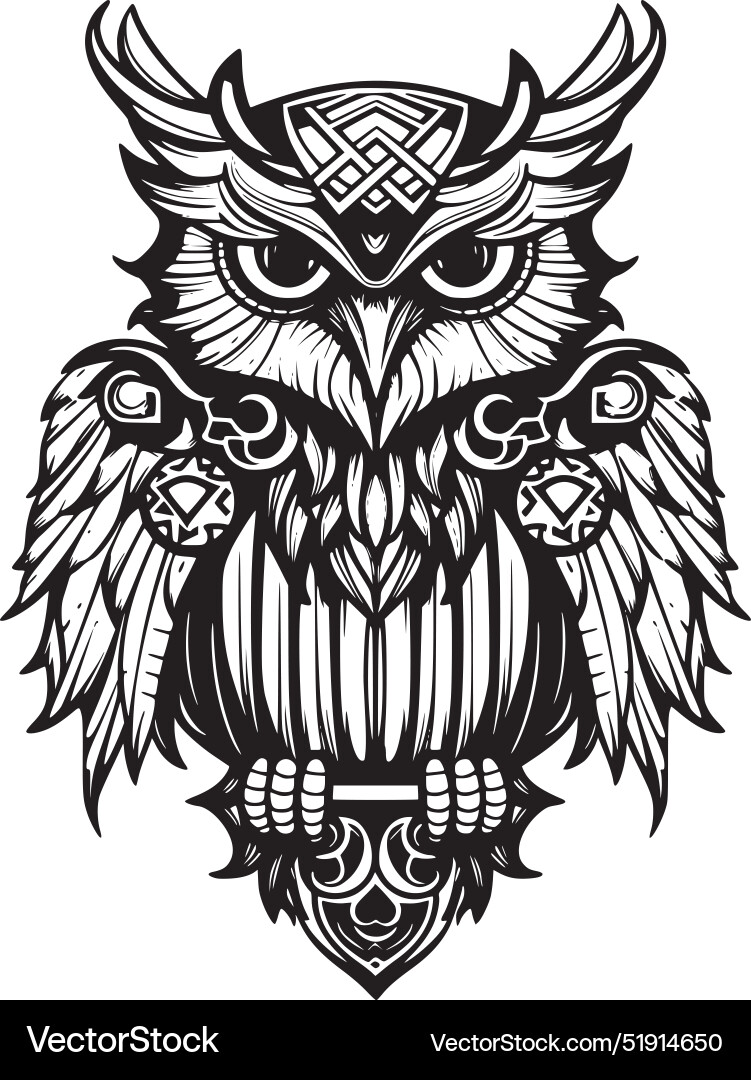 Elegant Owl Logo - Black & White Vector Image