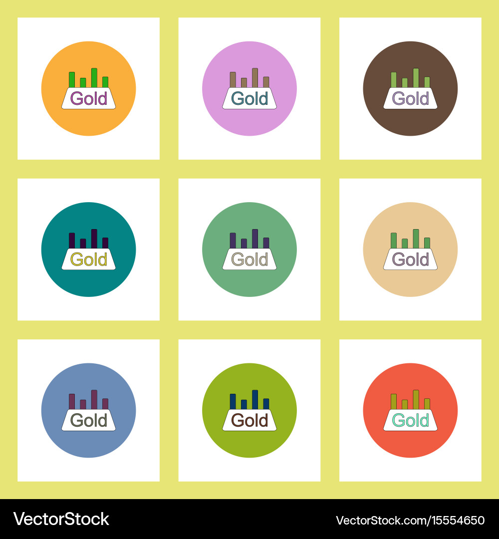 Flat icons set of column chart and gold block vector image