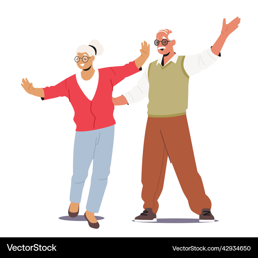 Happy elderly male female characters dance Happy elderly male female characters dance vector image