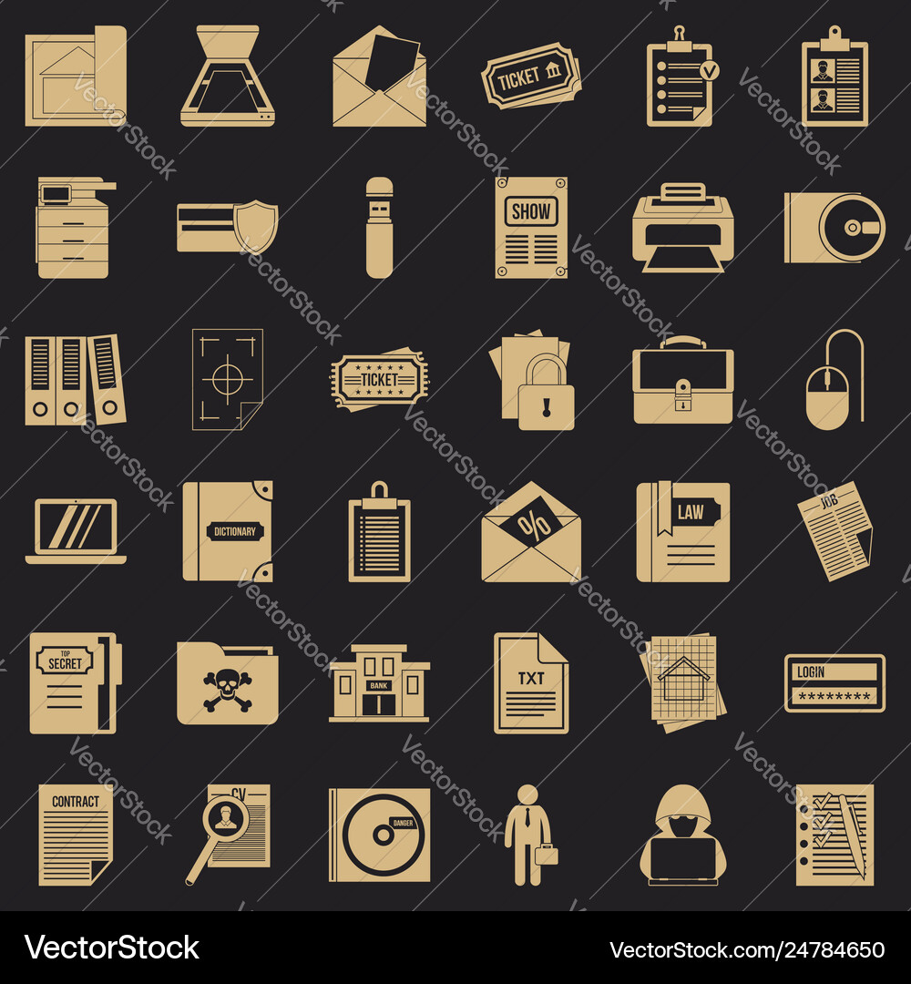 Important document icons set simple style Important document icons set simple style vector image