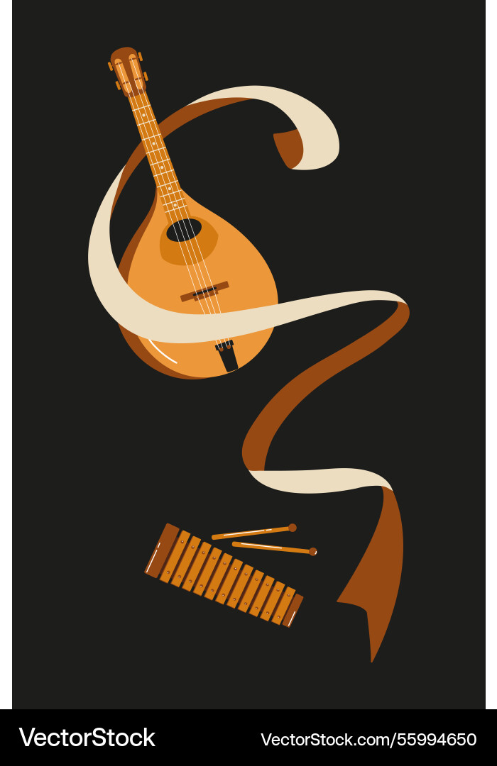Musical instruments with ribbons creating Musical instruments with ribbons creating Vector Image