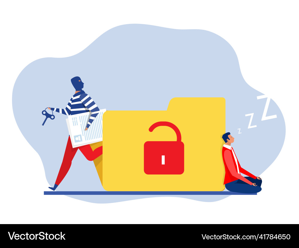 Pirate steal data hacker attack on file while vector image