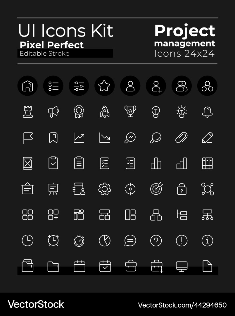 Project management pixel perfect white linear ui Project management pixel perfect white linear ui vector image