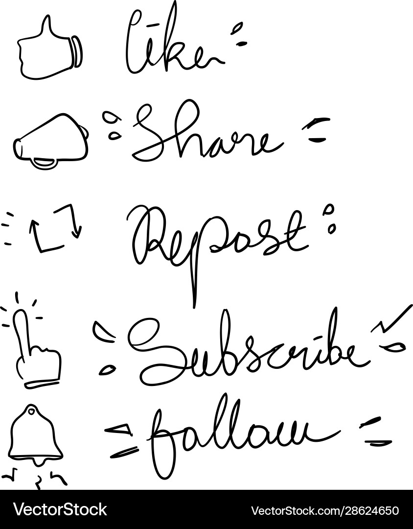 Set like share repost subscribe follow hand Set like share repost subscribe follow hand vector image