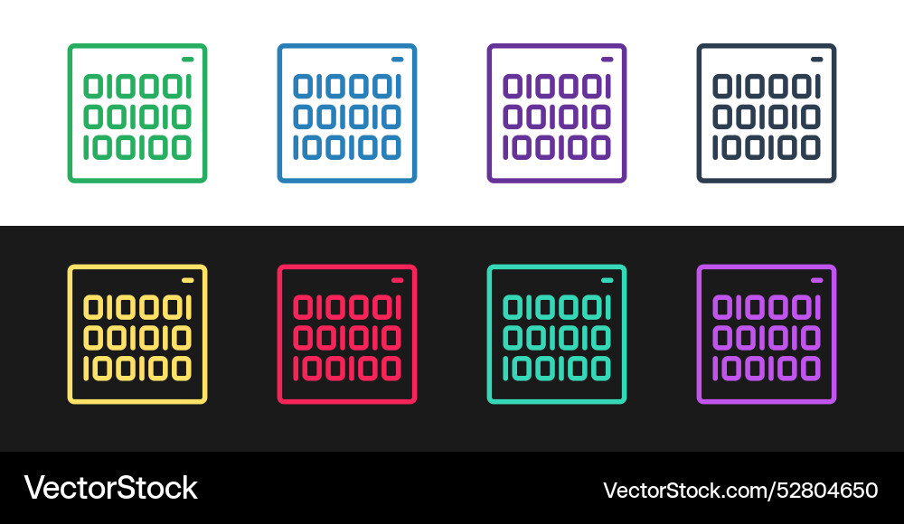 Set line binary code icon isolated on black Set line binary code icon isolated on black vector image