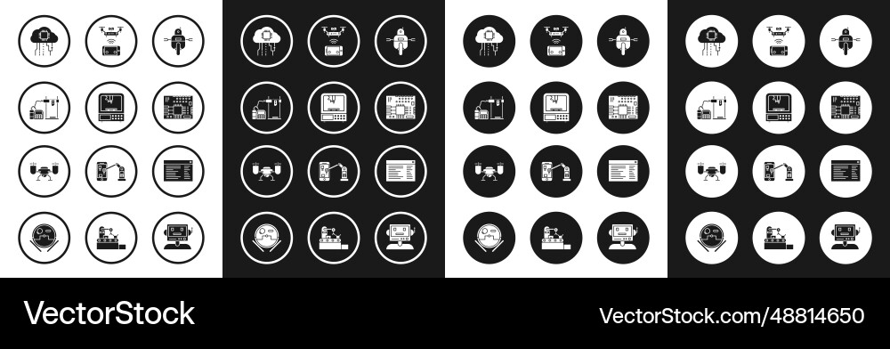 Set robot 3d printer internet of things printed Set robot 3d printer internet of things printed vector image