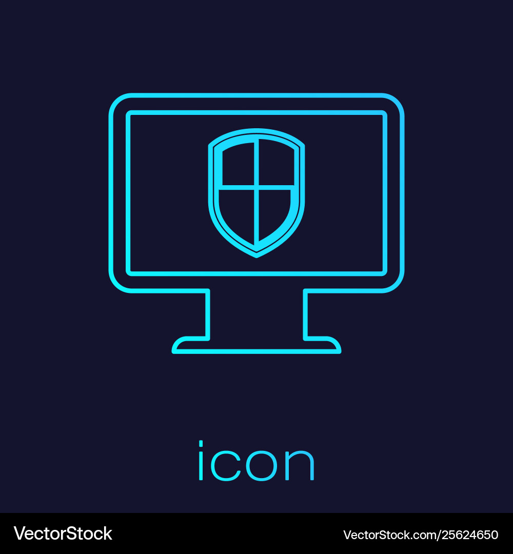 Turquoise computer monitor and shield line icon Turquoise computer monitor and shield line icon Vector Image