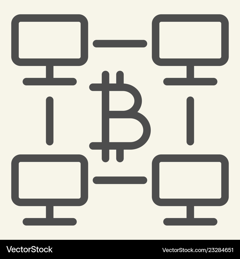 Bitcoin computer network line icon Bitcoin computer network line icon vector image