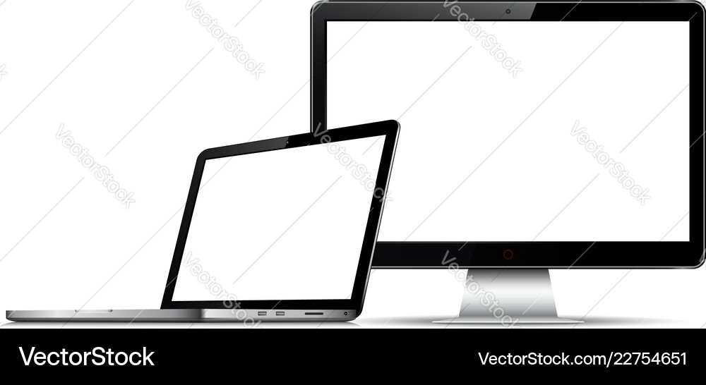Blank computer display with laptop isolated Blank computer display with laptop isolated Vector Image