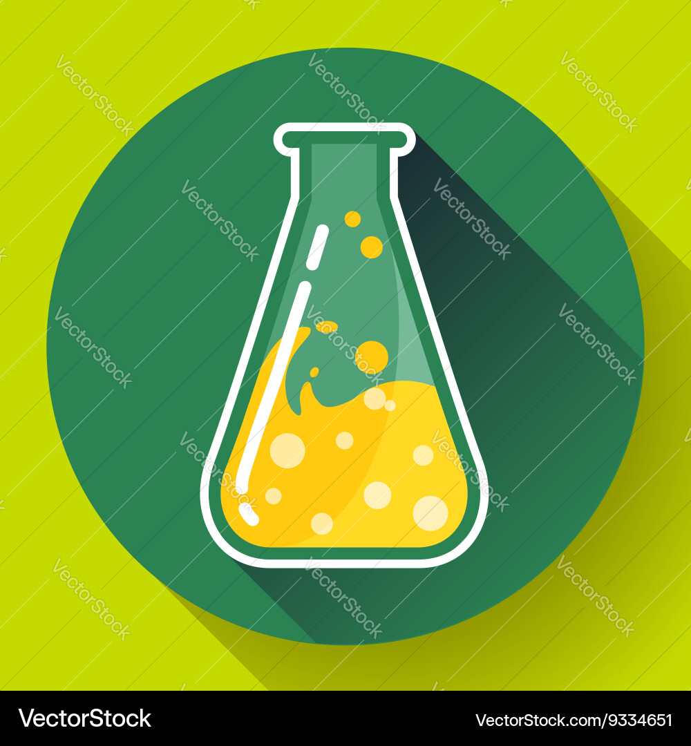 Chemical triangular lab flask with liquid icon vector image