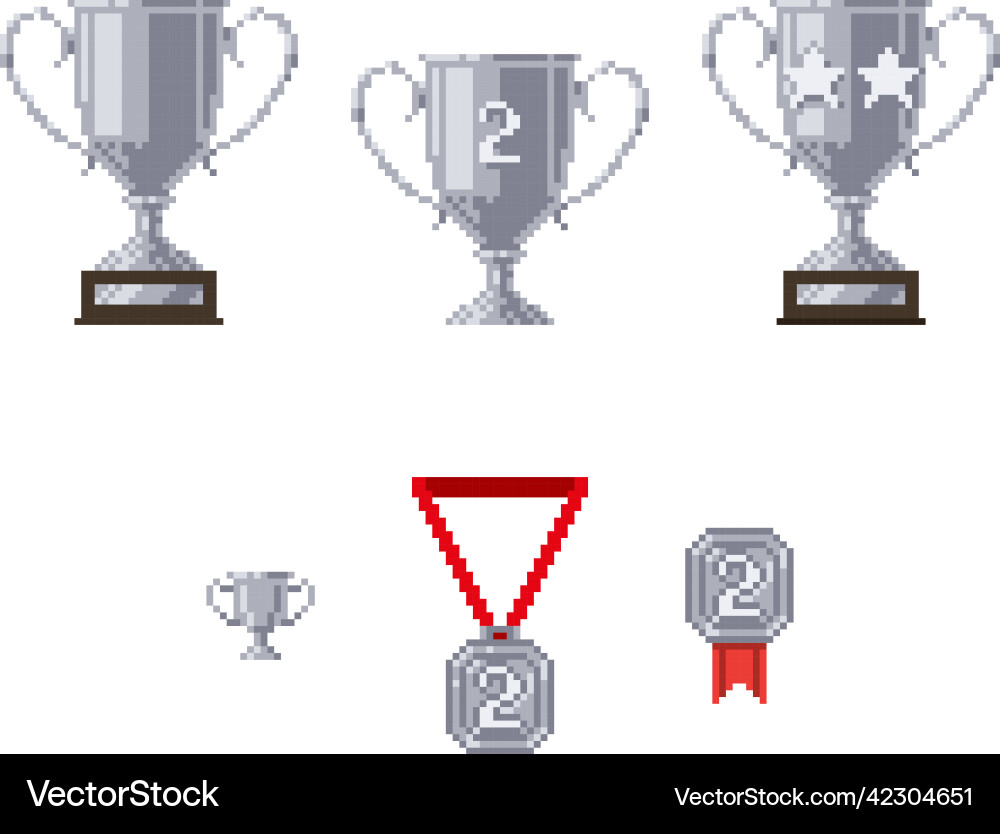 Gewinner Silbertrophäe Preis Pixel Kunst-Icon-Set Gewinner Silbertrophäe Preis Pixel Kunst-Icon-Set vektorbild
