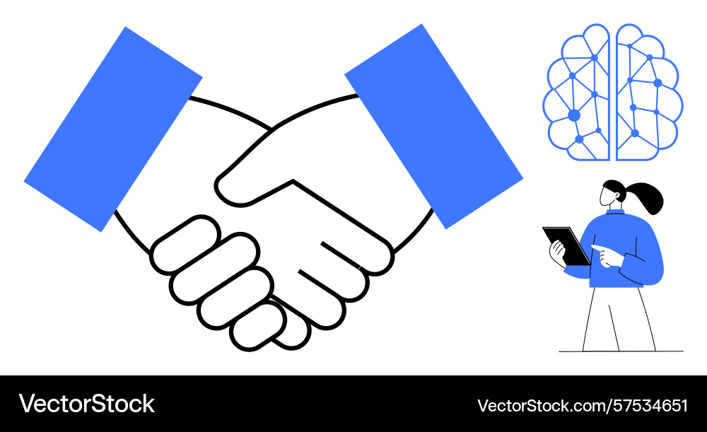 Handshake symbolizing collaboration with neural vector image
