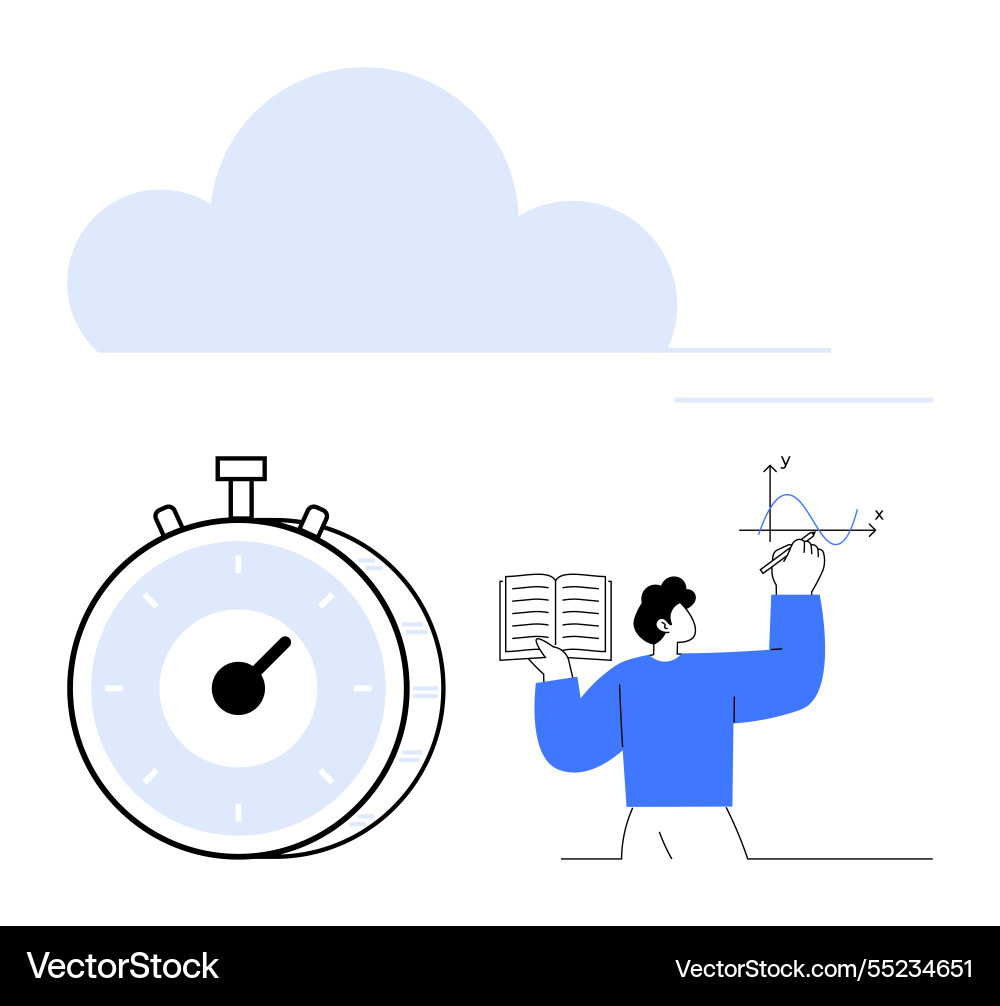 Man drawing graph with stopwatch and cloud Vector Image