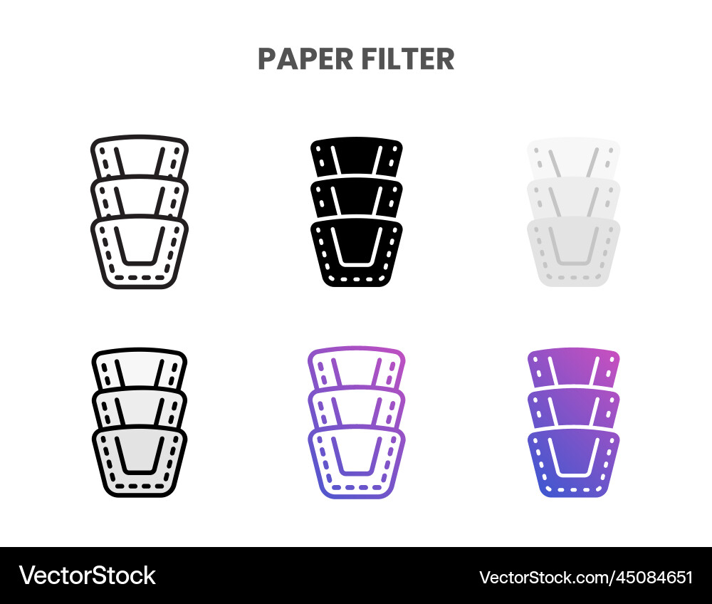 Paper filter icons set with different styles vector image