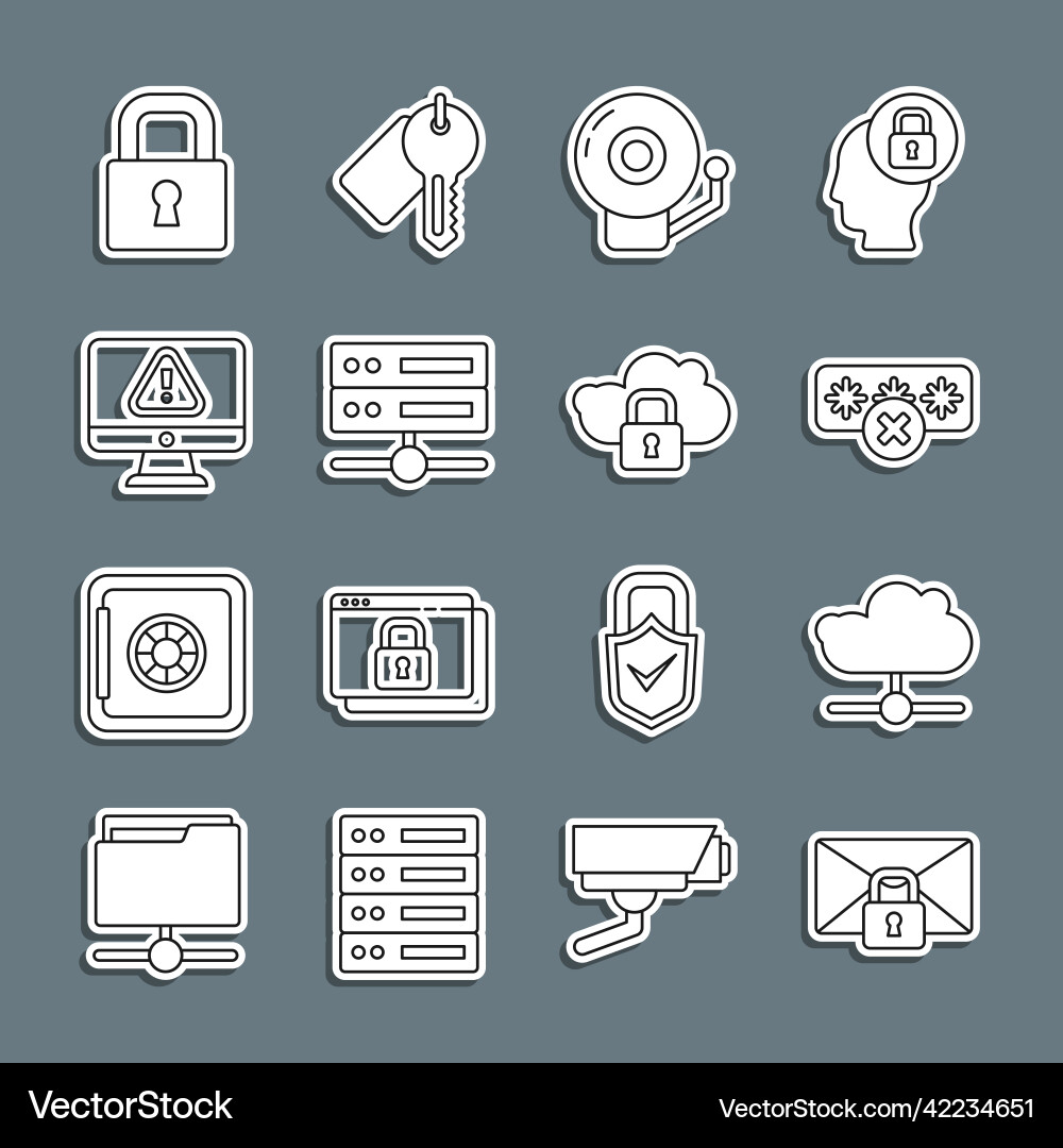 Set line mail message lock password network cloud Set line mail message lock password network cloud Vector Image