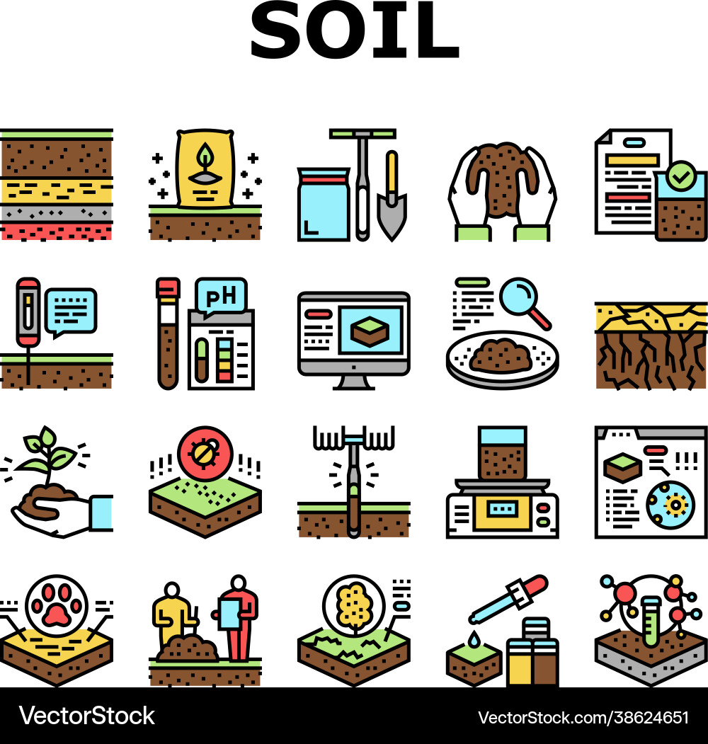 Soil testing nature collection icons set Soil testing nature collection icons set vector image