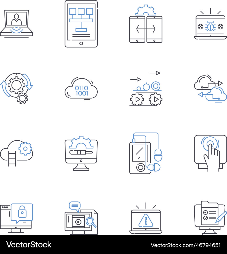 Tech devices line icons collection smartph vector image
