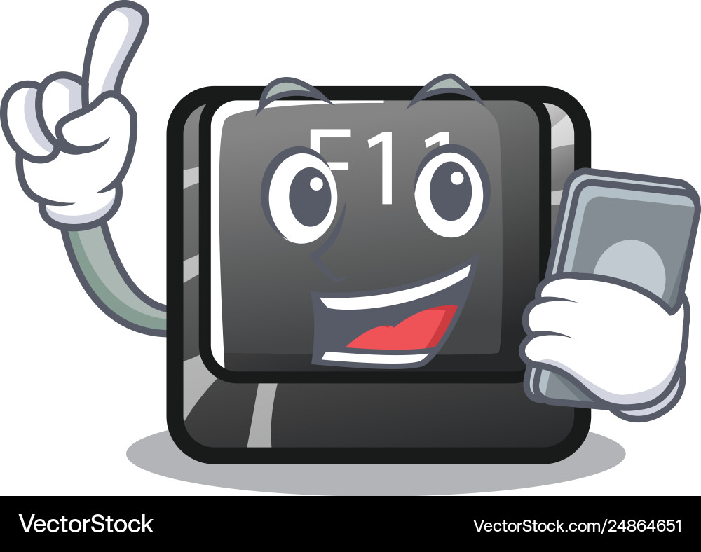 With phone f11 button installed on mascot keyboard With phone f11 button installed on mascot keyboard vector image