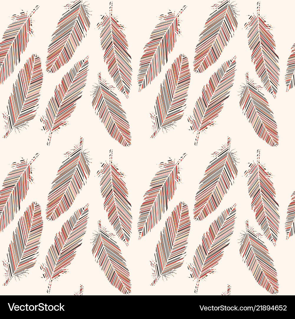 Birds feathers with colored lines seamless pattern Vector Image