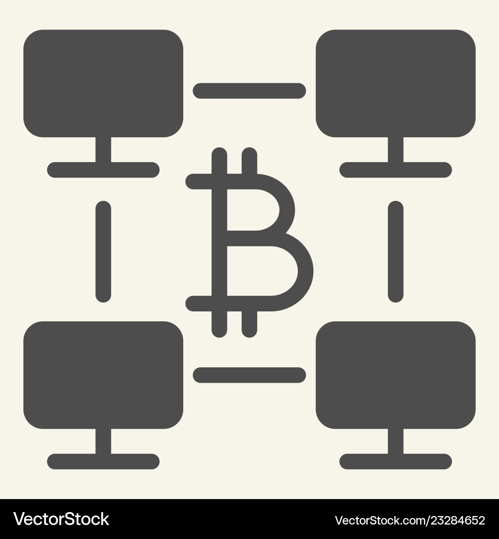 Bitcoin computer network solid icon Bitcoin computer network solid icon vector image