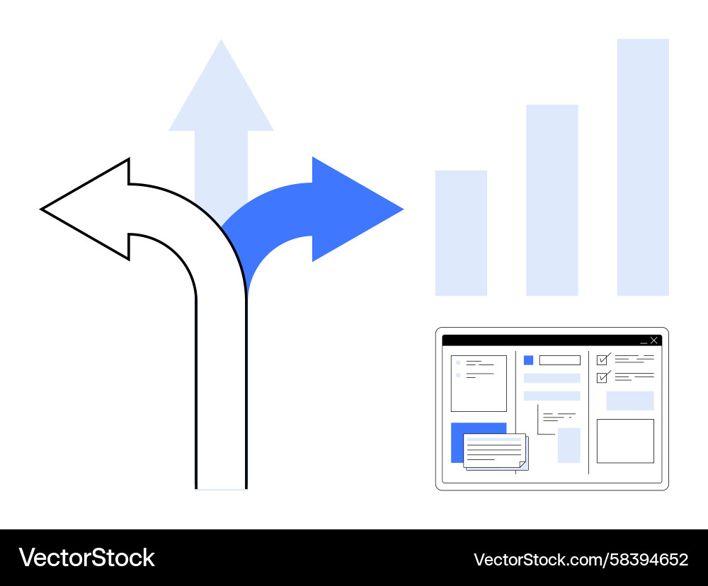 Decision pathway with graph highlights and digital Decision pathway with graph highlights and digital Vector Image