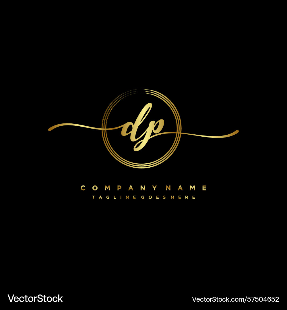 Dp initial handwriting logo with circular wave Dp initial handwriting logo with circular wave Vector Image