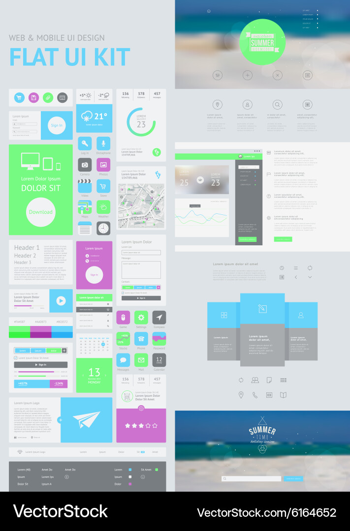 Flat UI Kit – Web & Mobile Templates vector image