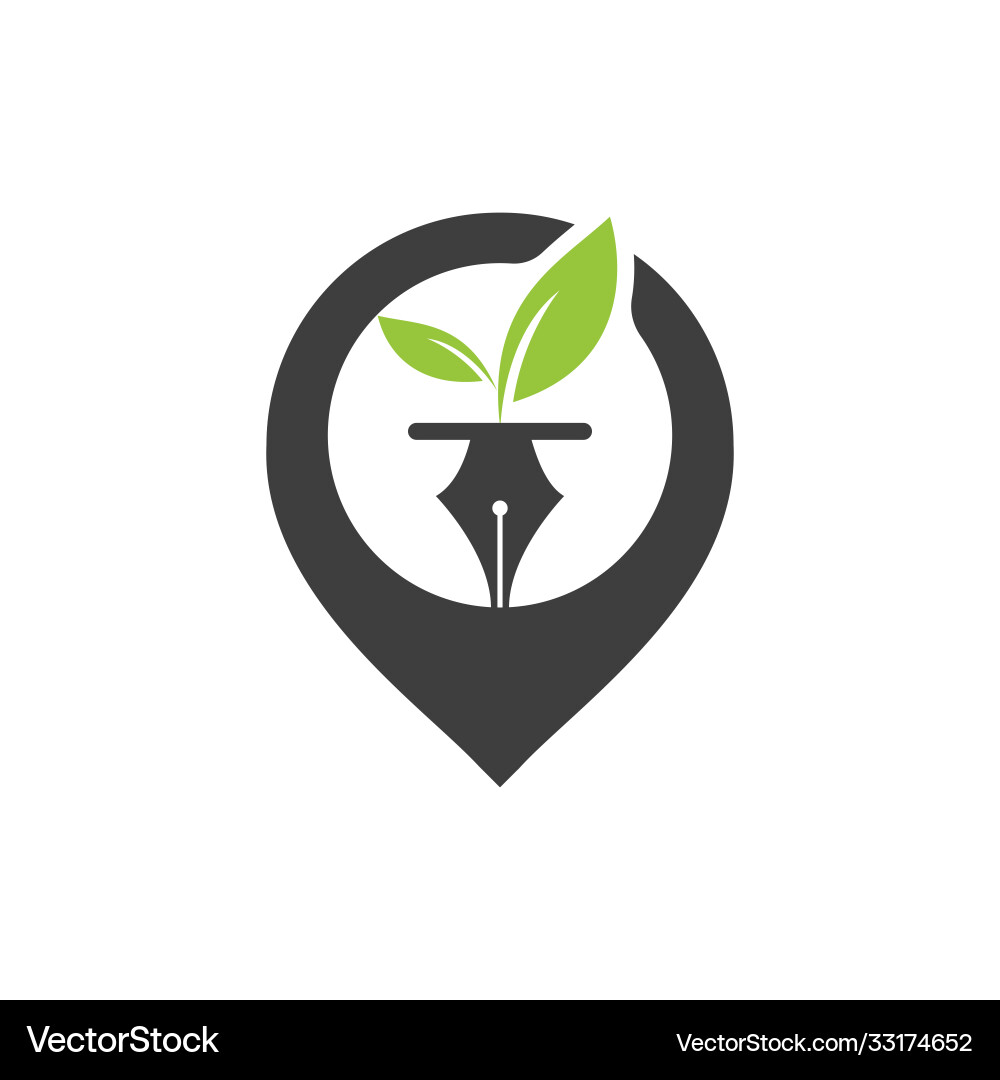 Leaf with pen and pointer logo design vector image