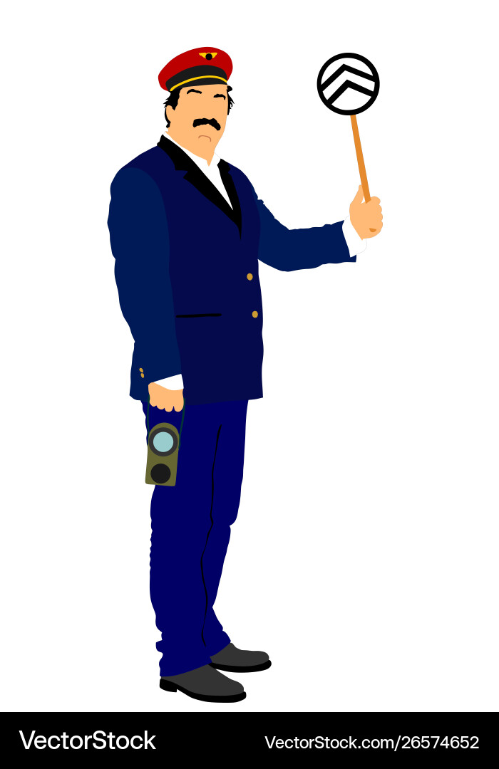 Railroader in uniform railway man traffic control Vector Image