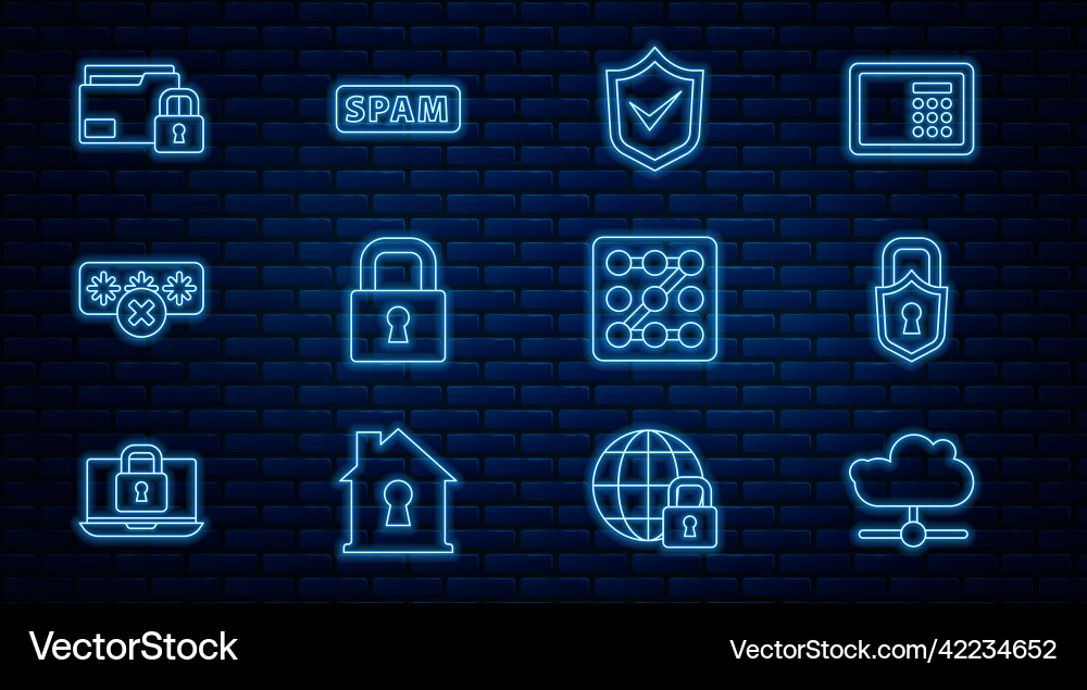 Set line network cloud connection lock shield Set line network cloud connection lock shield vector image