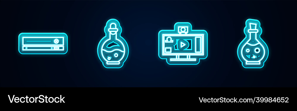 Set line video game console bottle with magic Vector Image