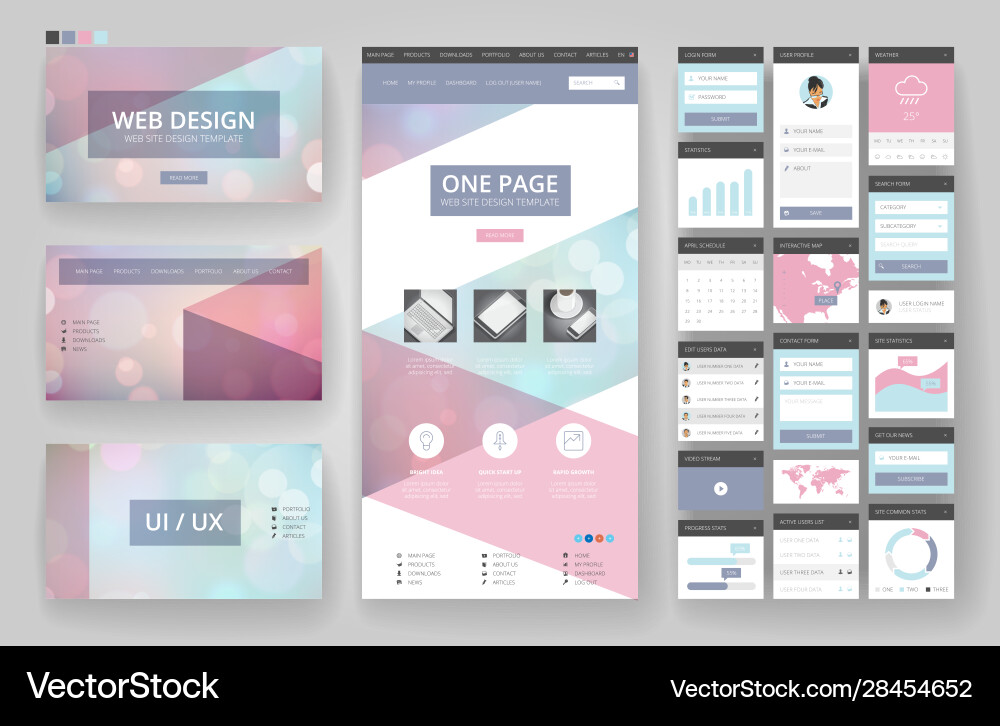 Website design template and interface elements vector image