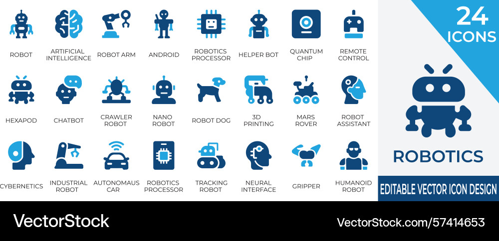 Advanced robotics and ai filled icon set Advanced robotics and ai filled icon set vector image