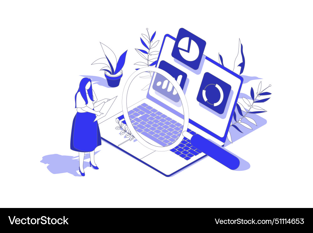 Data analysis 3d isometric concept in isometry vector image