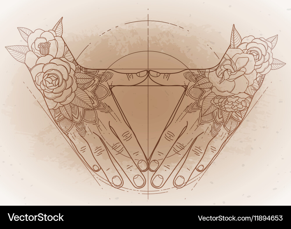 Graphic hands in the shape of triangle vector image
