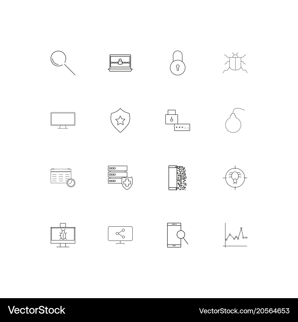 Internet security simple linear icons set Vector Image
