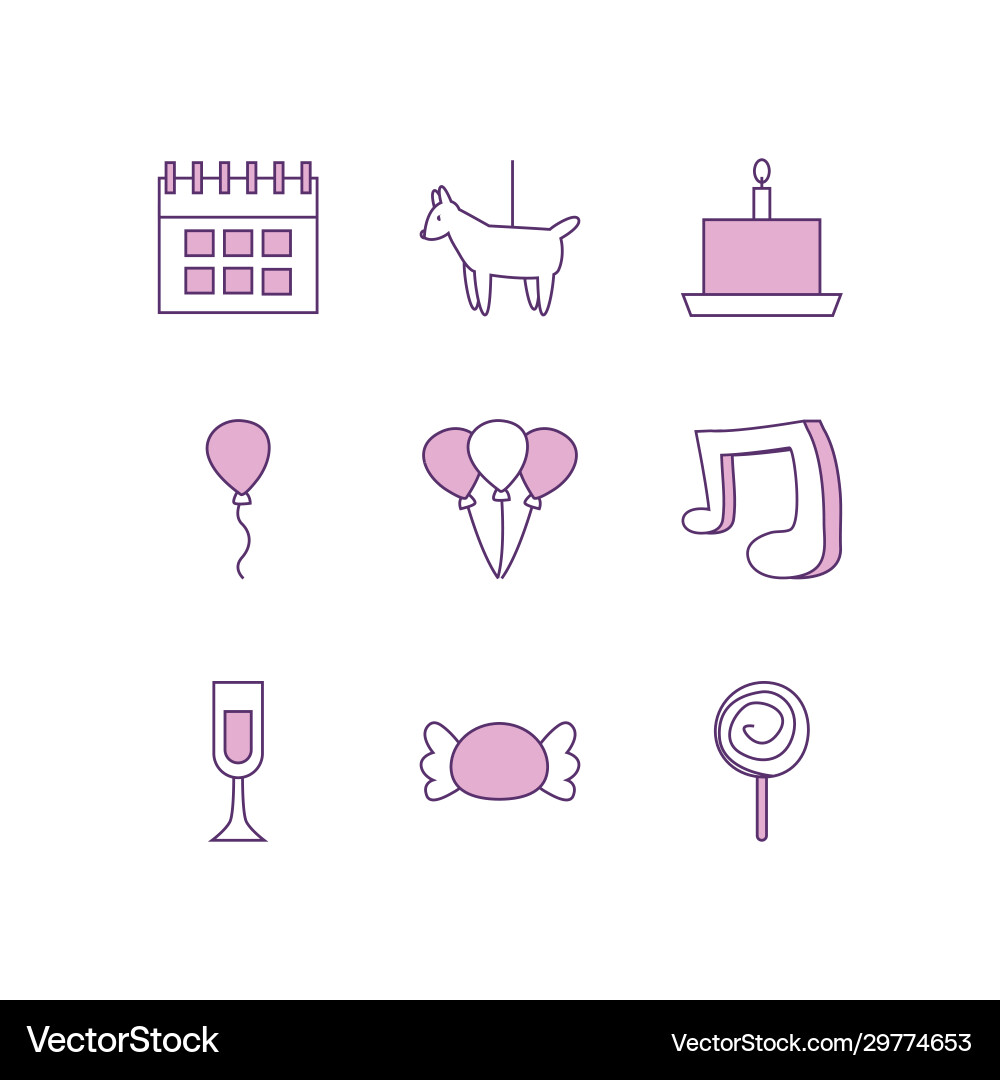 Isolated party line fill style icon set vector image