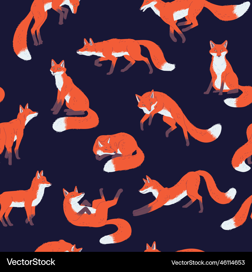 Seamless pattern with foxes in different poses Seamless pattern with foxes in different poses vector image