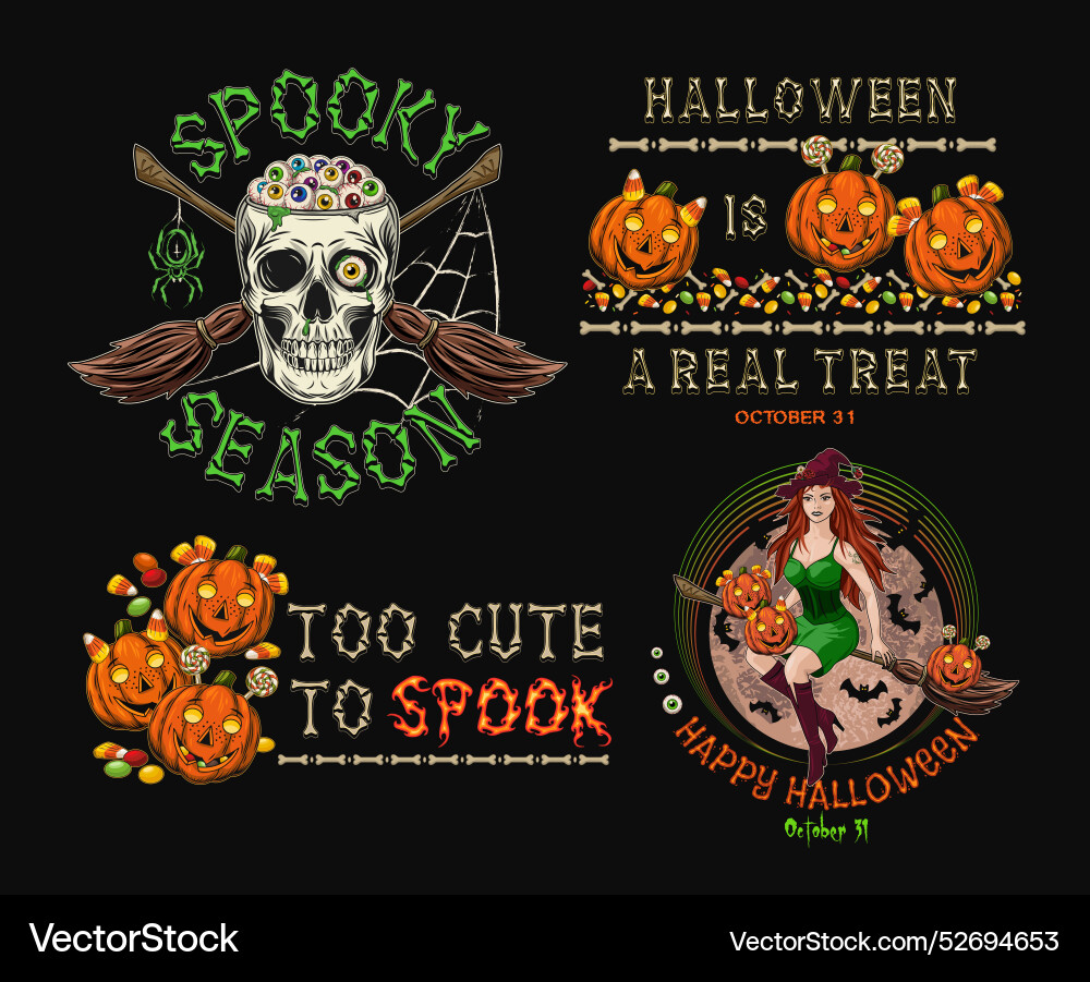 Set of labels with halloween objects Set of labels with halloween objects vector image