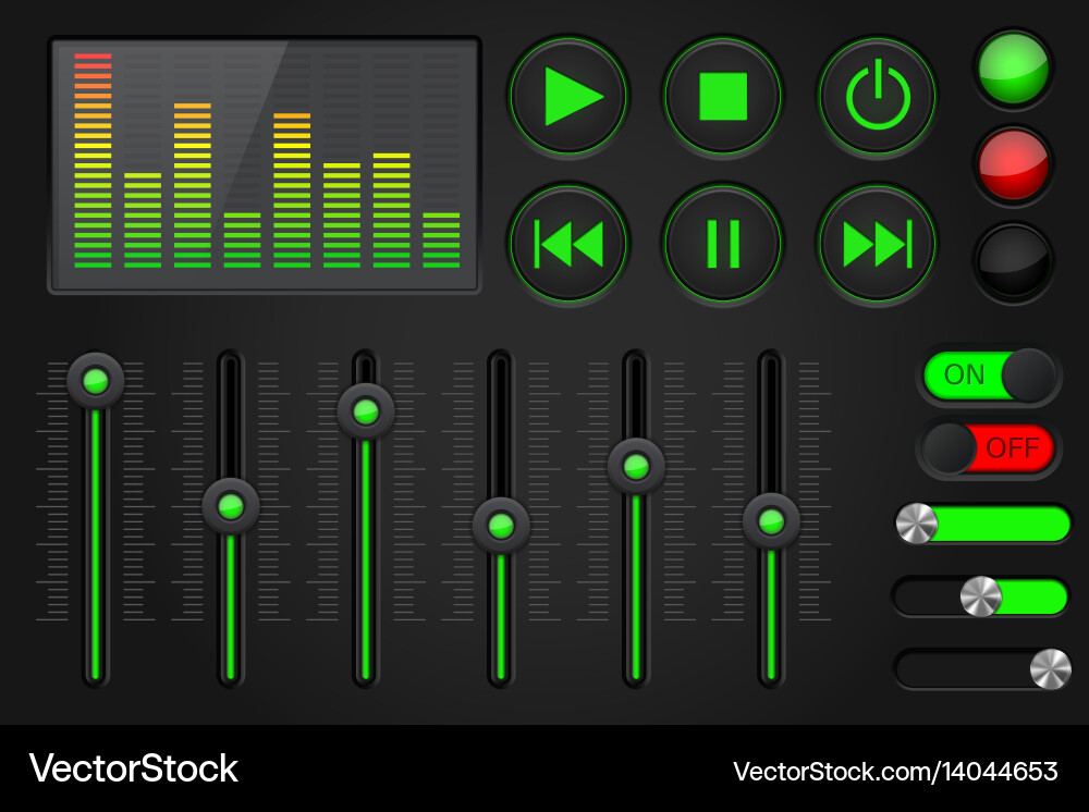 Sound equalizer with slider and media player vector image